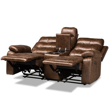 Baxton Studio Beasely Modern and Contemporary Distressed Brown Faux Leather 2-Seater Reclining Loveseat 184-11440-Zoro